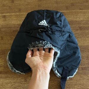 adidas Faux Fur Trapper Hat in Black and Gray